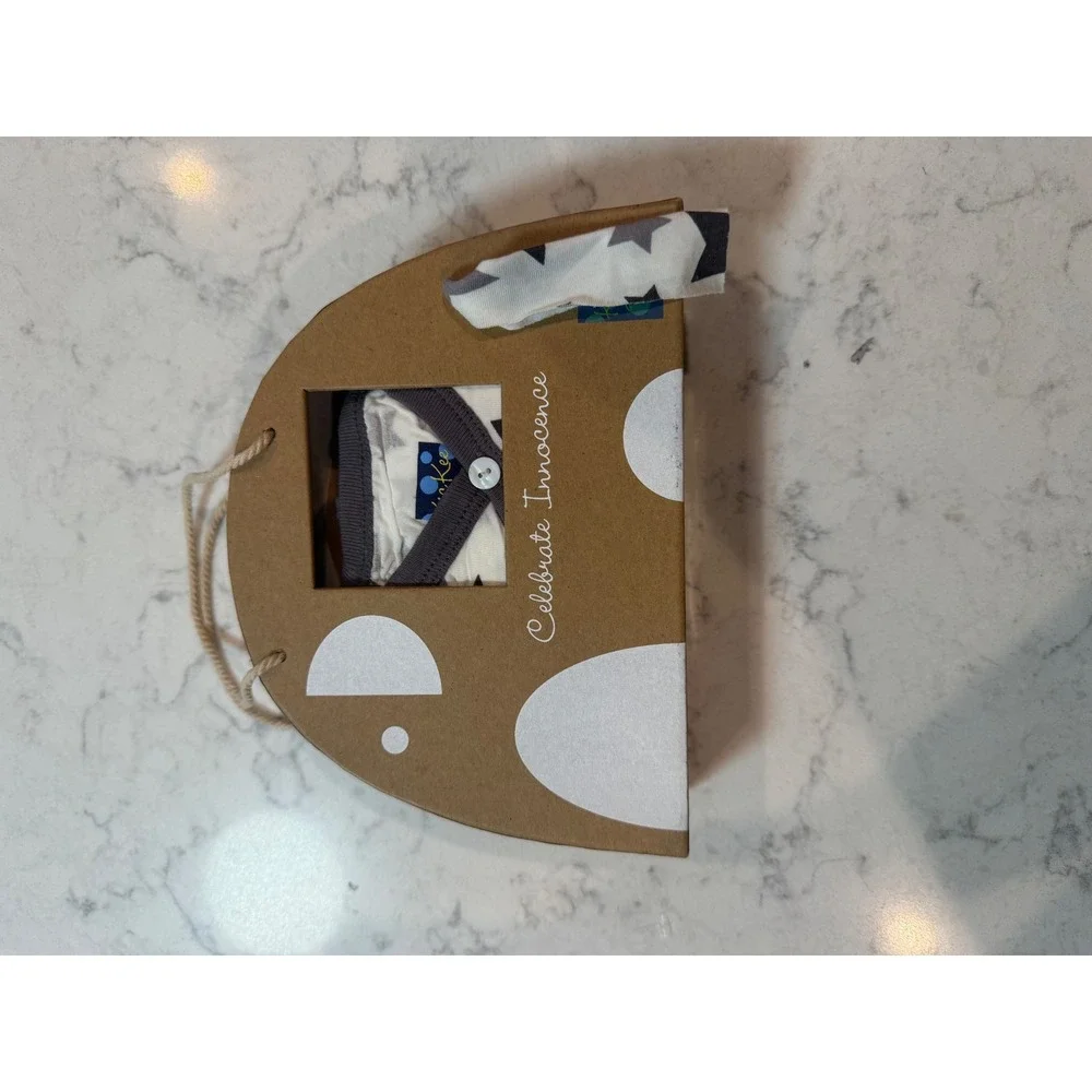 Kickee Pants Kimono Newborn Gift Set Star Print Cream Gray Size 0-3 Months NIB